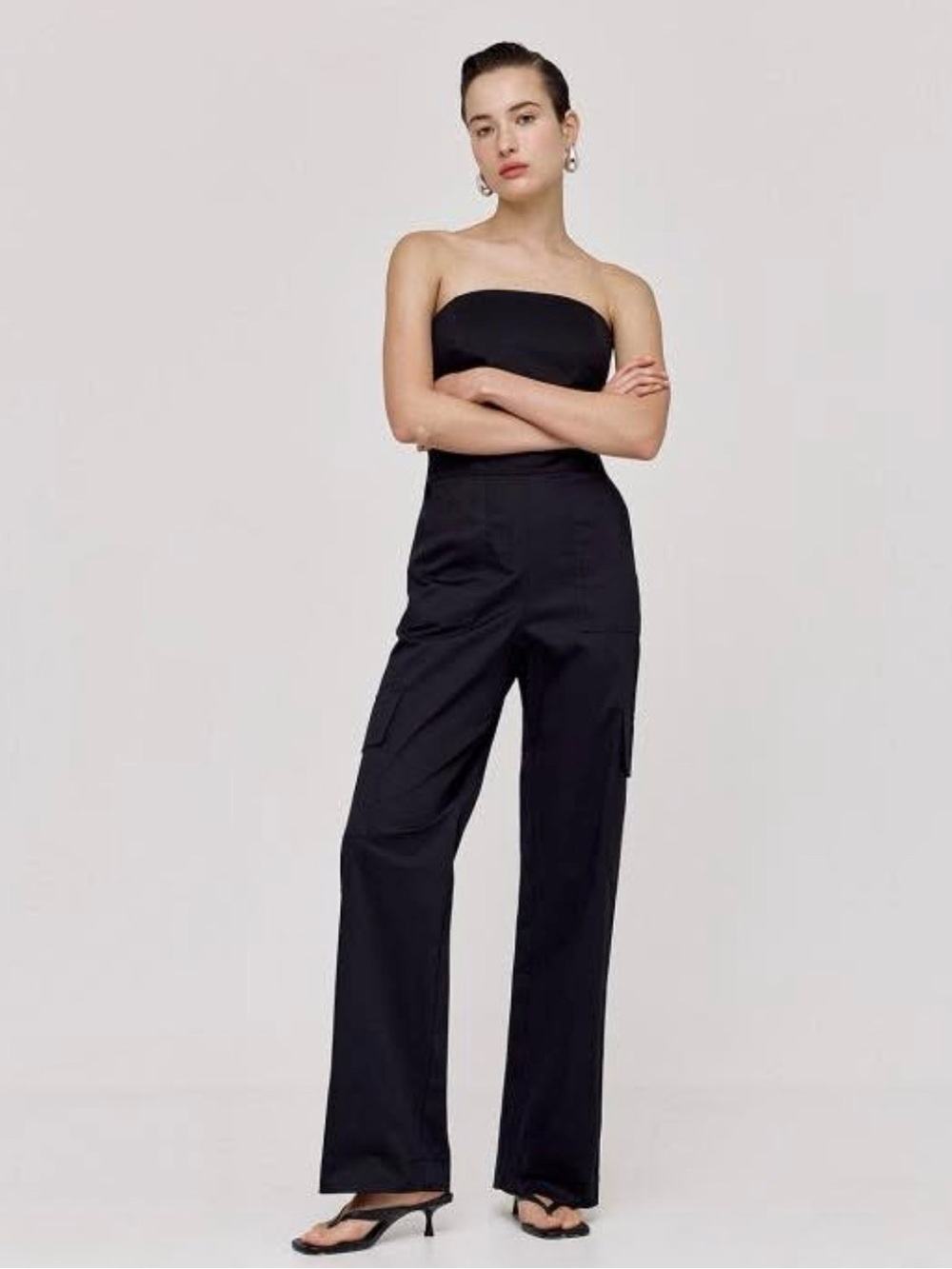 Zara cargo jumpsuit strapless black